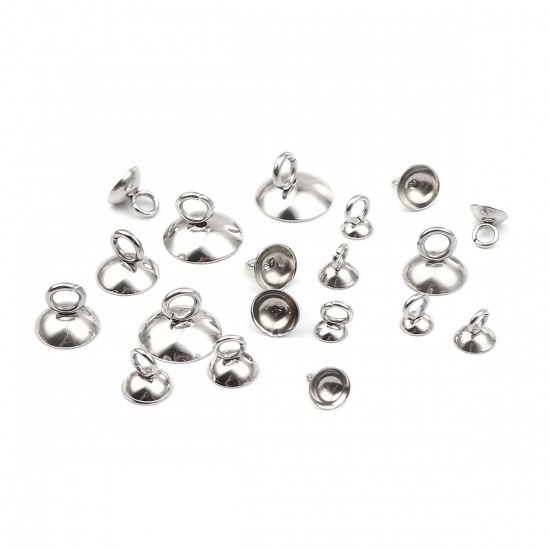 Immagine di Stainless Steel Cord End Caps Round Silver Tone (Fits 10mm Cord) 10mm x 7mm, 10 PCs