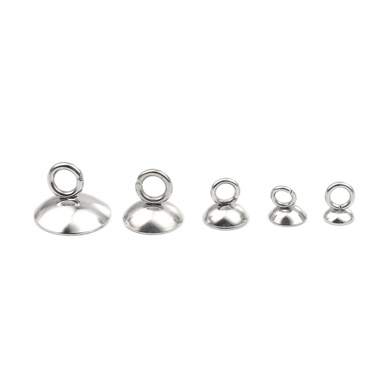 Immagine di Stainless Steel Cord End Caps Round Silver Tone (Fits 10mm Cord) 10mm x 7mm, 10 PCs