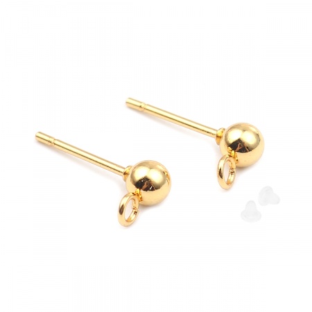 Immagine di 10 PCs Stainless Steel Ear Post Stud Earrings Round Gold Plated With Loop 7mm x 4mm, Post/ Wire Size: 0.7mm(21 gauge)