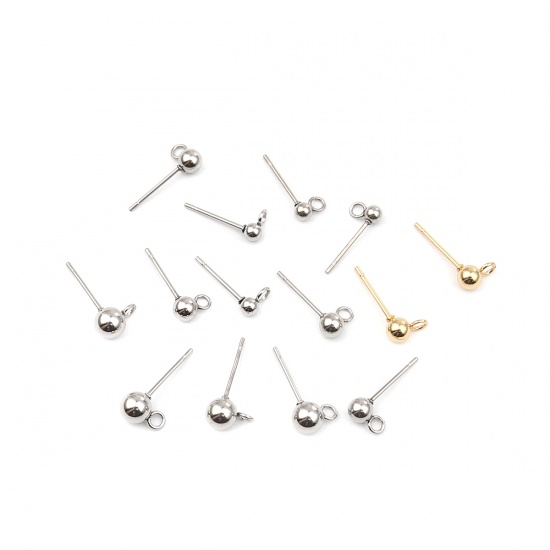 Immagine di 10 PCs Vacuum Plating Stainless Steel Ear Nuts Post Stopper Earring Findings Gold Plated Round With Loop 7mm x 4mm, Post/ Wire Size: (21 gauge)