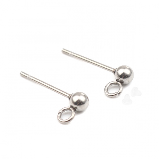 Immagine di Stainless Steel Ear Nuts Post Stopper Earring Findings Silver Tone Round W/ Loop 7mm x 4mm, Post/ Wire Size: (21 gauge), 10 PCs