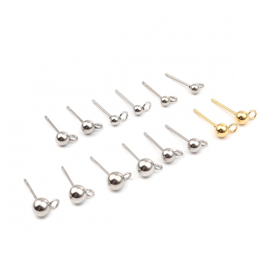 Immagine di Stainless Steel Ear Nuts Post Stopper Earring Findings Silver Tone Round W/ Loop 8mm x 5mm, Post/ Wire Size: (21 gauge), 10 PCs