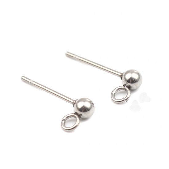 Immagine di Stainless Steel Ear Nuts Post Stopper Earring Findings Silver Tone Round W/ Loop 6mm x 3mm, Post/ Wire Size: (21 gauge), 10 PCs