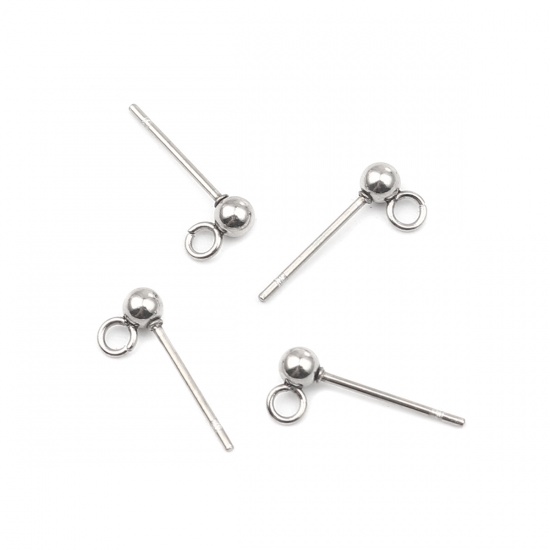 Picture of Stainless Steel Ear Nuts Post Stopper Earring Findings Silver Tone Round W/ Loop 6mm x 3mm, Post/ Wire Size: (21 gauge), 10 PCs