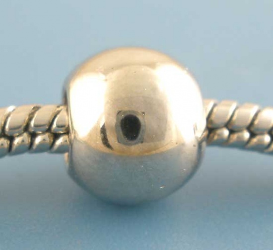 Image de Perles à Gros Trou au Style Européen en Acrylique Rond Lisse Argent Mat 10mm Dia., 100 Pcs
