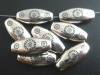 Picture of Acrylic Metalized Bubblegum Beads Oval Antique Silver Flower Pattern About 21mm x 9mm, Hole: Approx 1.4mm, 50 PCs