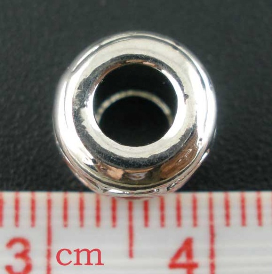 Picture of Zinc Metal Alloy European Style Large Hole Charm Beads Silver Tone Enamel 9x7mm, 25 PCs