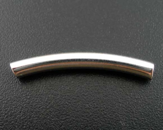 Picture of Brass Spacer Beads Curve Tube Silver Plated About 24mm(1") x 3mm( 1/8"), Hole:Approx 2.8mm, 200 PCs                                                                                                                                                           