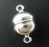 Picture of Brass Magnetic Clasps Round Silver Tone 13mm( 4/8") x 8mm( 3/8"), 10 Sets                                                                                                                                                                                     