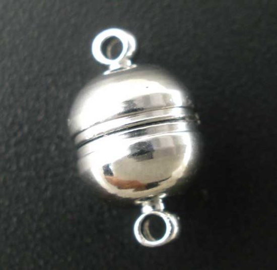 Picture of Copper Magnetic Clasps Round Silver Tone 13mm( 4/8") x 8mm( 3/8"), 10 Sets