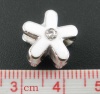 Picture of Zinc Metal Alloy European Style Large Hole Charm Beads Flower Silver Tone White Enamel Clear Rhinestone About 12mm x 12mm, Hole: Approx 5.1mm, 10 PCs