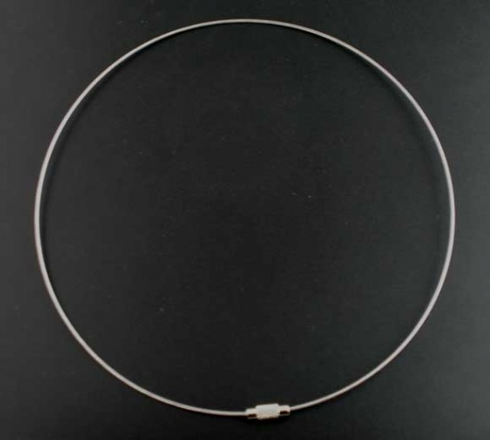 Bild von Stahldraht Choker Halskette Ringförmig Grau mit Schraubverschluss 46cm lang, 200 Stücke