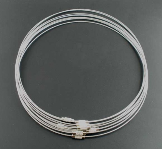 Picture of Steel Wire Collar Neck Ring Necklace Gray With Screw Clasp 46cm(18 1/8") long, 200 PCs