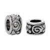 Picture of Zinc Based Alloy European Style Large Hole Charm Beads Round Antique Silver Spiral Carved About 8mm x 5mm, Hole: Approx 4.5mm, 50 PCs