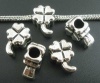Picture of Zinc Metal Alloy European Style Large Hole Charm Beads Four Leaf Clover Antique Silver About 15mm x 11mm, Hole: Approx 4.7mm, 15 PCs