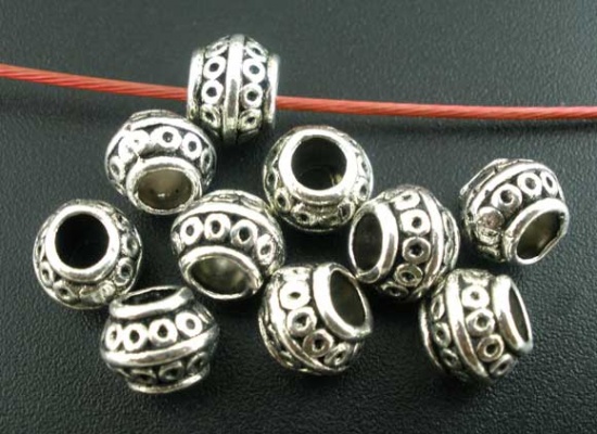 Picture of Zinc Based Alloy Spacer Beads Lantern Antique Silver Color Circle Carved About 9mm Dia., Hole:Approx 4.1mm, 50 PCs