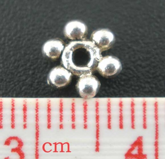 Picture of Zinc Based Alloy Spacer Beads Snowflake Flower Antique Silver Color About 6mm x 6mm, Hole:Approx 1.3mm, 200 PCs