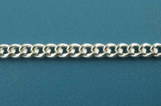 Picture of Brass Soldered Link Curb Chain Findings Silver Plated 3x2mm(1/8"x1/8"), 5 M                                                                                                                                                                                   