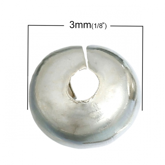 Picture of Alloy Crimp Beads Cover Findings Silver Plated, Overall Closed Size: 3mm Dia, Open Size: 4mm Dia, 500PCs