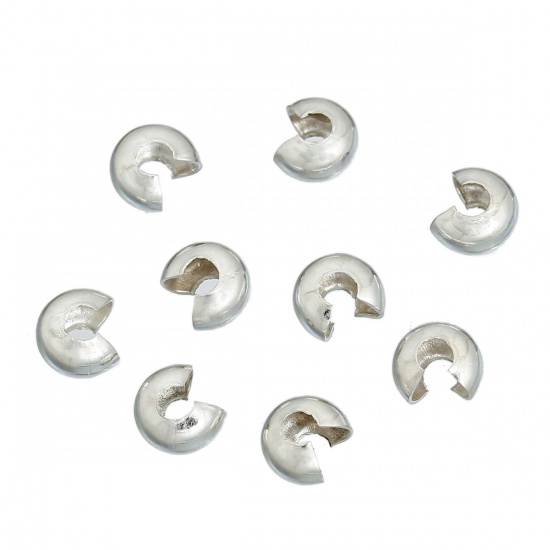 Picture of Alloy Crimp Beads Cover Findings Silver Plated, Overall Closed Size: 3mm Dia, Open Size: 4mm Dia, 500PCs