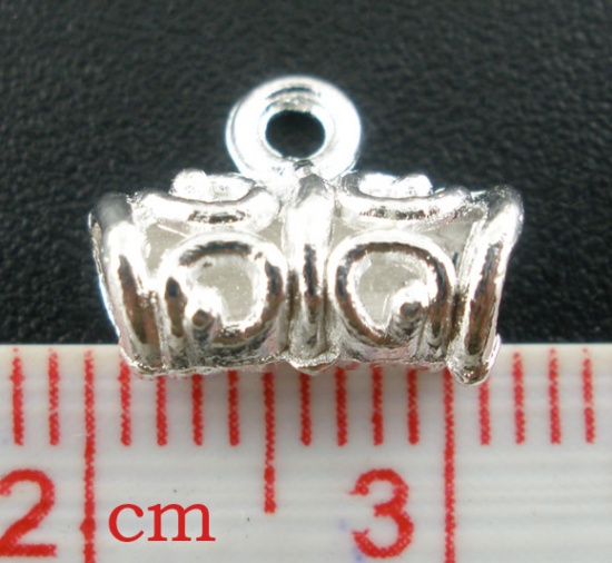Immagine di Lega di Zinco Manico Perline Tubo Argento Placcato Hollow Disegno Foro: Circa 3.3mm, 3.3mm 1.6mm 11mm x 5mm, 100 Pz