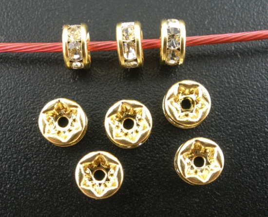Picture of 50PCs Gold Plated Rhinestone Rondelle Spacers Beads 5x2mm