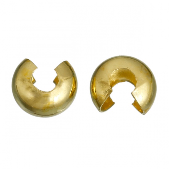 Immagine di Lega di Ferro Schiaccini Perline Mezzo Tondo Oro Placcato Dimensioni chiuso: 5mm( 2/8") Dia, Dimensioni aperto: 6mm( 2/8") Dia, 200 Pz