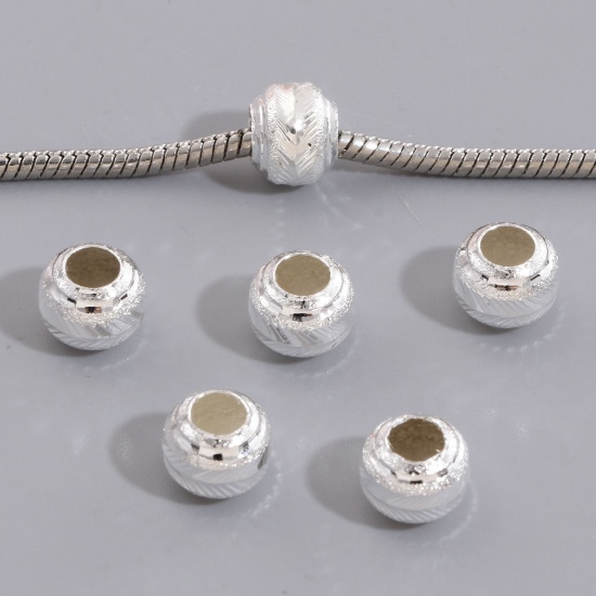 Immagine di Rame Stile Europeo Perline Tondo Argento Placcato Sparkledust Circa 10mm Dia, Foro: Circa 5.1mm, 30 Pz