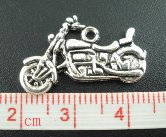 Picture of Zinc metal alloy Charm Pendants Motorcycle Antique Silver Color 24mm(1") x 14mm( 4/8"), 300 PCs