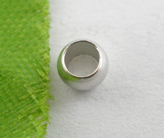 Picture of Brass Crimp Beads Round Silver Tone About 4mm( 1/8") Dia, Hole: Approx 2.7mm, 400 PCs                                                                                                                                                                         