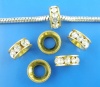 Picture of Copper European Style Large Hole Charm Rondelle Beads Round Gold Plated Clear Rhinestone About 10mm x5mm, Hole: Approx 5.4mm, 10 PCs
