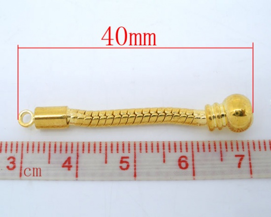 Immagine di Rame Stile Europeo Dangle Componente di Orecchino Oro Placcato Striscia Disegno lunghezza:4.0cm 10 Pz