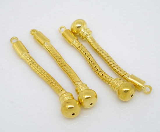 Immagine di Rame Stile Europeo Dangle Componente di Orecchino Oro Placcato Striscia Disegno lunghezza:4.0cm 10 Pz