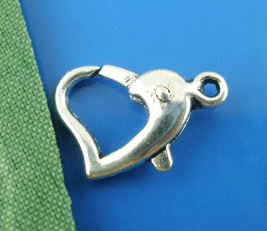 Picture of Zinc Based Alloy Lobster Clasp Findings Heart Antique Silver Color Dot Pattern 14mm x 9mm, 20 PCs