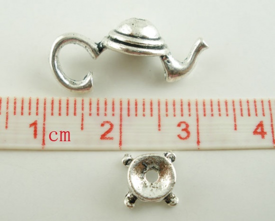 Picture of Zinc Based Alloy Beads Caps Teapot Antique Silver Color (Fit Beads Size: 10mm Dia.) 21mmx9mm 7mmx3mm, 10 Sets