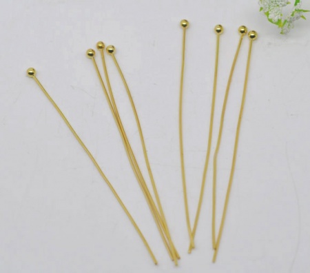 Brass Ball Head Pins Gold Plated 5cm(2") long, 0.5mm (24 gauge), 300 PCs                                                                                                                                                                                      