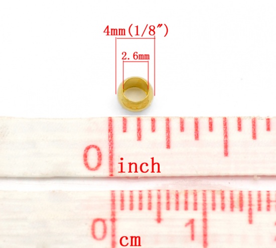 Immagine di Ottone Schiaccini Perline Tondo Oro Placcato 4mm Dia, Foro: 2.6mm, 400 Pz                                                                                                                                                                                     