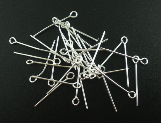 Picture of Alloy Eye Pins Silver Plated 24mm(1") long, 0.7mm (21 gauge), 500 PCs