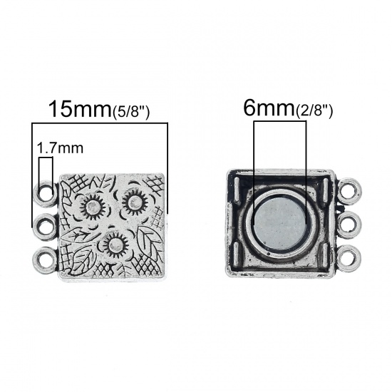 Picture of Zinc Based Alloy Magnetic Clasps Rectangle Antique Silver Flower Carved 19mm x 12mm, 10 Sets