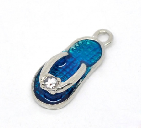 Zinc Based Alloy Charms Flip Flop Slipper Silver Tone Blue Enamel 23mm x10mm( 7/8" x 3/8"), 10 PCs