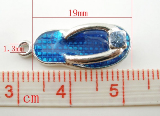 Image de Pendentif en Alliage de Zinc Chaussures Argent Mat Email Bleu 23mm x 10mm, 10 Pcs