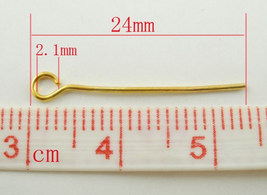 Picture of Alloy Eye Pins Gold Plated 24mm(1") long, 0.7mm (21 gauge), 500 PCs