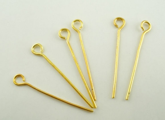 Picture of Alloy Eye Pins Gold Plated 24mm(1") long, 0.7mm (21 gauge), 500 PCs