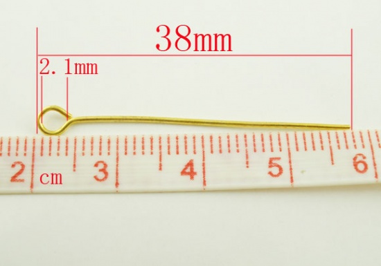 Picture of Alloy Eye Pins Gold Plated 3.8cm(1 4/8") long, 0.7mm (21 gauge), 500 PCs