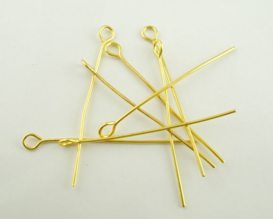 Picture of Alloy Eye Pins Gold Plated 3.8cm(1 4/8") long, 0.7mm (21 gauge), 500 PCs