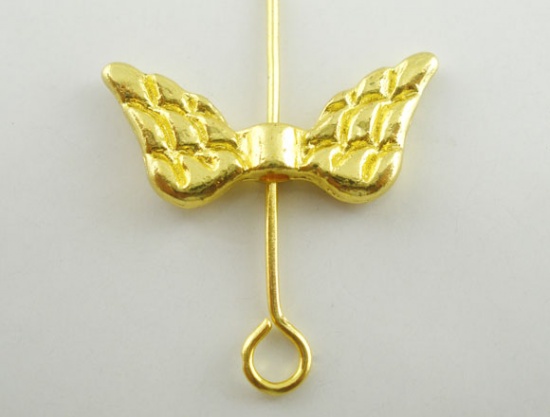 Picture of Zinc Based Alloy Spacer Beads Angel Wing Gold Plated About 19mm x9mm, Hole:Approx 1.5mm, 50 PCs