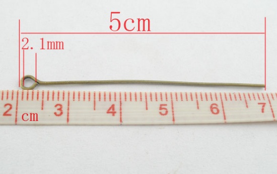 Immagine di Lega di Ferro OcchiSpilli Tono del Bronzo lunghezza:5cm 0.7mm (misura), 300 Pz