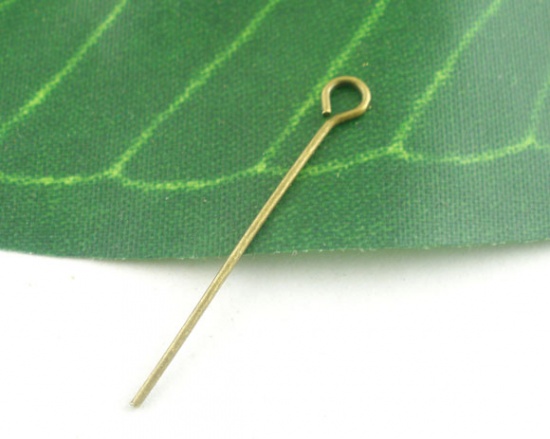 Picture of Alloy Eye Pins Antique Bronze 3cm(1 1/8") long, 0.7mm (21 gauge), 500 PCs