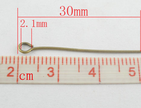 Immagine di Lega di Ferro OcchiSpilli Tono del Bronzo lunghezza:3cm 0.7mm (misura), 500 Pz