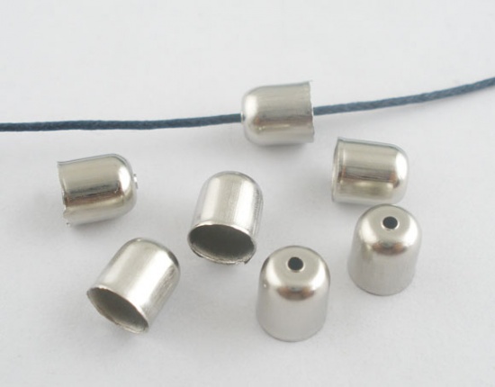 Picture of 100Pcs Silver Tone Blunt Necklace End Tip Bead Caps 8x7mm(Fit 6mm)